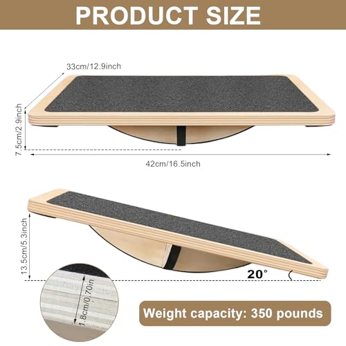 Balance Board Holz, Gleichgewichtstrainer, Wackelbrett Hund, Balance Board Erwachsene, Wackelbrett für Physiotherapie, Balanceboard, für Hunde Training, Wackelpad, für Schreibtisch und Stehpult (A)