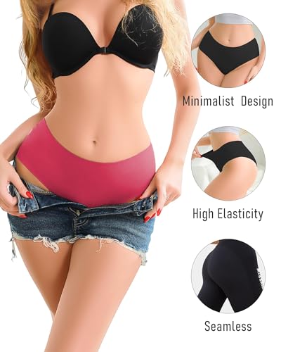 Image of UNDER THE SEA Seamless Underwear for Women Plus Size Mid Rise Lingerie Brief Sexy No Show Panties Womens Cheeky 5 Pack XS-3XL