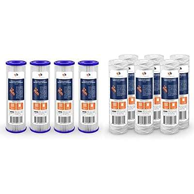 Aquaboon 4-Pack of 1 Micron 10" Pleated Sediment Water Filter Replacement Cartridge & Aquaboon 6-Pack of 1 Micron 10" String Wound Sediment Water Filter Replacement Cartridge