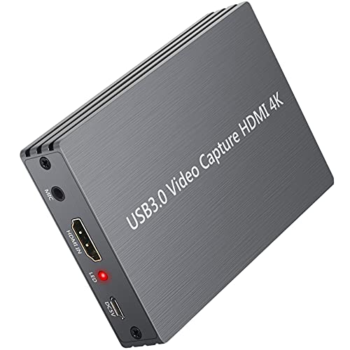 4K Capture Card, LiNKFOR HDMI Audio Video Capture Card USB 3.0 Live Streaming Game Recorder Video Capture Recording Device with HDMI Loop-Out,Support 4K 1080P for Windows Mac OS Gray