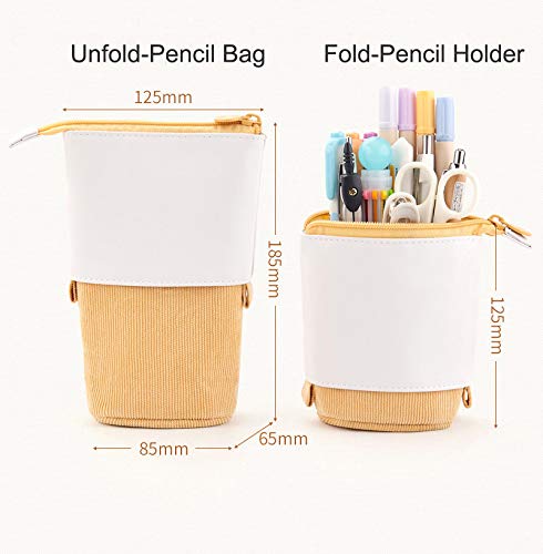 Friinder Telescopic Pencil Bag Pen Holder Stationery Case, Pu Corduroy Stand-Up Retractable Transformer Bag Colorful Organizer, Great For Christmas Holiday Gift (Green) #TOP3