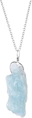 OdrillionGems Natural Raw Aquamarine Gemstone Pendant Necklace, Rough Stones and Crystals, 925 Sterling Silver, Rhodium Plated, March Birthstone, Women Jewelry, Valentine Gifts, Size 18"