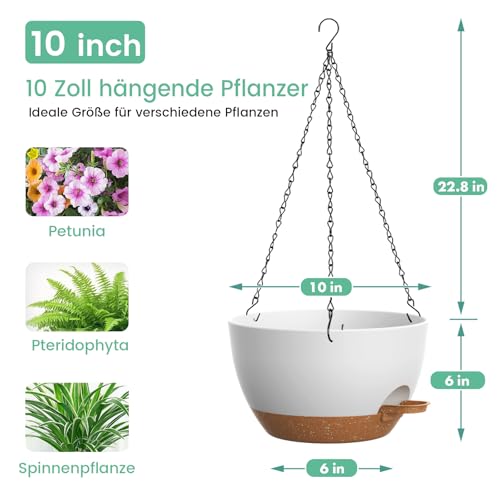 Homeuouz 25cm Selbstbewässernde Hängende Blumenampel 2er-Set – Blumentopf Hängend Innen & Außen, Hängeblumentöpfe mit Drainage für Balkon… – Ansicht 3