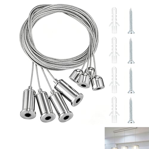 8 Pièces Kit Suspension Plafond, Câble Suspension Acier Inoxydable 1.5mm x 1.5m Réglable, Système Accroche Plafond pour LED Dalle Lumineuse Luminaire...