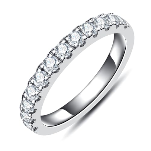 Moissanite Eternity Rings Wedding Bands 2.5MM D Color VVS1 Round Cut Moissanite Diamond 925 Sterling Silver Half Eternity Band Anniversary Rings for Women