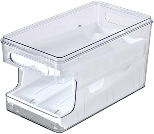 A ALFEEL Soporte automático para huevos rodante para refrigerador, apilable, a prueba de golpes, de doble capa, organizador de huevos con tobogán