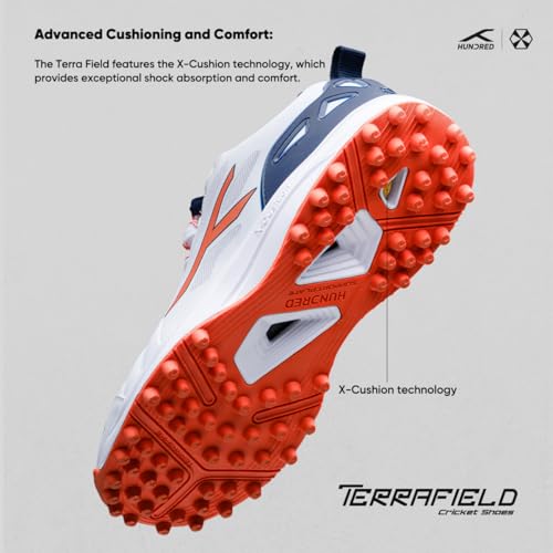 Image of Hundred TerraField Cricket Shoes | TerraSpike Rubber Studs | Embedded Support Plate for Stability | Lightweight & Durable | Ideal for Turf, Ground & Hard Surfaces | for Men