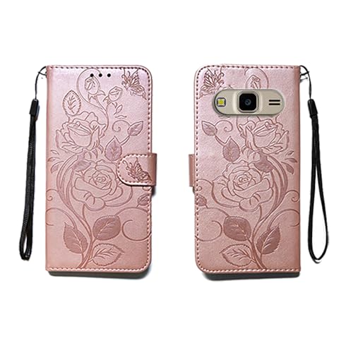 shingtomua for Samsung Galaxy J3 2016/J 3 V/J36V/Sky/Amp Prime Embossing Wallet Case Kickstand Magnetic Flip Cover Credit Cards Slot with Stand for PU Leather Shockproof Flip Magnetic Case (Pink)