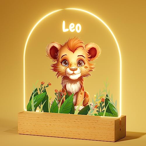 iDIY Lampara Bebe con Nombre - Regalo Bautizo Niña Niño, Regalos Bebes Recien Nacidos Originales, Regalo de Cumpleaños y Comuniones - León