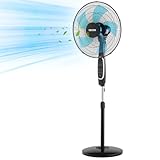 VEVOR 18-Inch Pedestal Fan, 2700 CFM Standing Floor Fan with Remote Control, 9 Speeds & 3 Modes, Oscillating Adjustable Height, Quiet DC Motor 5-Blade for Home, Bedroom, Garage, Workshop, Black