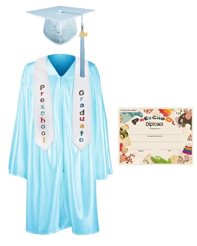 GraduationMall Preschool Graduation Cap Gown Stole Package with 2026 Tassel Certificate Sky Blue Small 27(36-38)