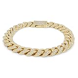 SAVEARTH DIAMONDS Round Lab Created Moissanite Diamond 10MM Width Cuban Chain Bracelet For Men In 14k Yellow Gold Over Sterling Silver (2.70 Ct) 7.5' Long
