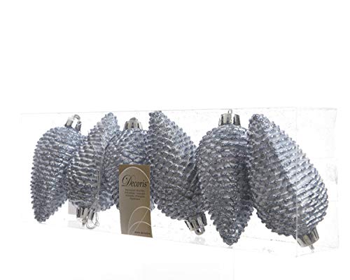 Christbaumschmuck Zapfen Kunststoff 8 x 4,5 cm 6 Stück Anhänger eisblau hellblau