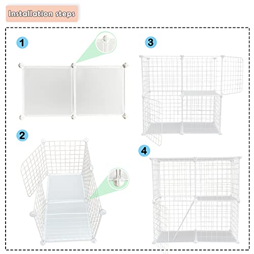 Image of 2 Tier Metal Cat Cage Indoor Detachable Cats Cages DIY Pet Playpen Portable Removable Kitten Collapsible Playpen for Small and Medium Cats Kittens Kitty (White 29.52 x 15.35 x 28.74 in)