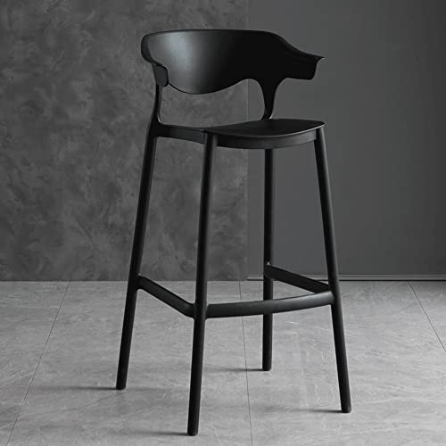 Taburete apilable de plástico con respaldo para encimera de cocina, hogar, sala de estar, jardín, pub, color negro, 75 cm