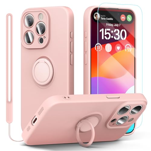Coque silicone iPhone 15 Pro pcgaga avec doublure douce microfibre rose