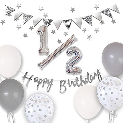 ハッピーバルーンマルシェ ハーフバースデー バルーン 飾り付けキット half birthday 誕生日 6か月 風船 誕生日 お祝い （シルバーコンフェッティ ）