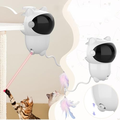 Giocattolo Laser per Gatti, Gioco Interattivo con Clip e Piuma per Gatti con Luce LED, Bacchetta Automatica con Piuma in Movimento per Gatti da Interno, Ricaricabile Tramite USB
