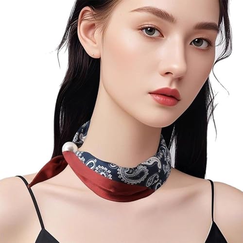 MIUPOO Magnetic Pearl Scarf,Satin Scarves for Women,Classic Printing Scarf,Elegant Neck Tie,Hair Bandanas Scarves,1 Piece.4
