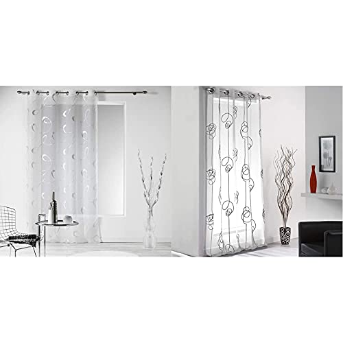 Douceur D'Interno 1624249 Tenda Con Occhielli, Stampa Argento Infinite Bianco Poliestere & 1622788 Tenda Con Occhielli, In Voile Di Poliestere Stampato, Motivo Spirali Irregolari, 240 X 140 Cm