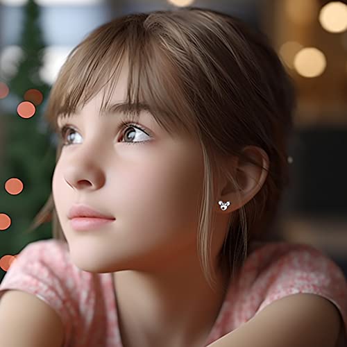 silver earrings for girls, rose gold plated 925 Sterling Silver small tiny cute Mouse stud earrings for women girls kids, birthday Gift4