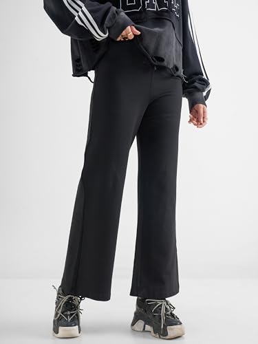 Image of Tokyo Talkies Pure Cotton Flared Wide Leg Trousers | Mid-Rise with Side Pockets|Casual Pants