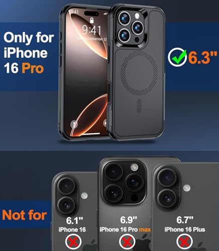 Image of EGOTUDE Polycarbonate for iPhone 16 Pro Case, Military Grade Drop Protection, Magnetic Shockproof Heavy Duty Rugged Back Cover Compatible with Mag-Safe, Black