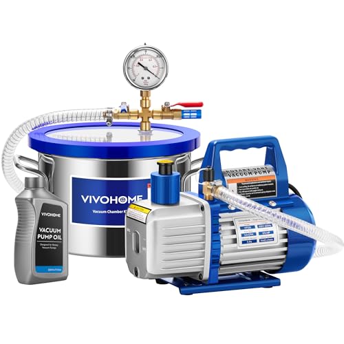 VIVOHOME 1.5 Gallon Vacuum Chamber with Pump, Stainless Steel Vacuum Degassing Chamber Kit with 3.5 CFM 1/4 HP Single Stage Vacuum Pump and Oil