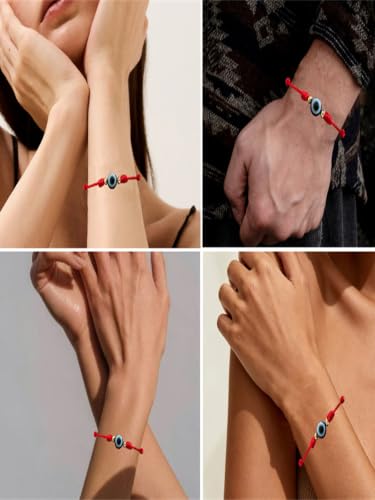 Image of BONITTER Evil Eye Protection Bracelet Set, 12 Pack Adjustable Red 7 Knot Lucky String Amulets, Black and Pink Friendship Bracelets for Women, Men, Boys, Girls (12, Red)