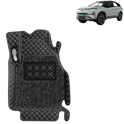 Image of KINGSWAY Accessories Premium 7D Car Floor Mats Only Compatible with Tata Nexon EV Year 2023 Onwards All Model, Set of 3 Pcs, 100% Waterproof & Washable Luxury 7D Car Foot Mats, Classic Black