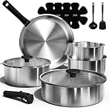 Made of food-grade 18/8 stainless steel, this stainless steel cookware set won’t warp or deform. Free of PFAS, PFOA, and PFOS for healthy cooking. Oven safe to 600°F and works on all cooktops, including induction. Built to last a lifetime. Unlike coo...