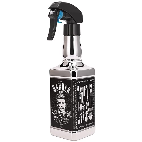 ZIBARBER Water Sprayer 500ml/16.9oz Hair Spray Bottle Hairdressing Barber Spray Bottle Whisky Squirt Bottle Mist Salon Hair Tools Home Gardening(Silvery)