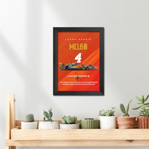 Image of TenorArts Lando Norris Poster Frame F1 Racing Car MCL 60 Formula One Photo Framed Painting with Matt Finish Black Textures (12 inches x 9inches)