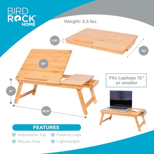 Birdrock Home 8025 Bamboo Laptop Bed Tray With Adjustable Tilt Surface | Foldable Legs & Pullout Storage Drawer | Wooden Lap Desk thumb #1
