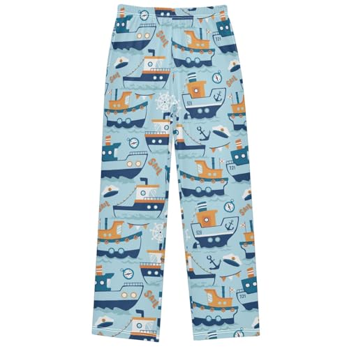 Boy's Pants Steamboat Cartoon with Sailing Jogger Pants Elastic Waist Long Bottoms Trousers Pockets 6-14 Years