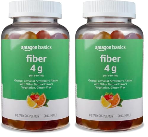 Image of Amazon Basics Soft Fiber Gummies for Digestive Health and Regularity, Orange, Lemon & Strawberry Flavors, 90 Count, (Previously Solimo) (Pack of 2)
