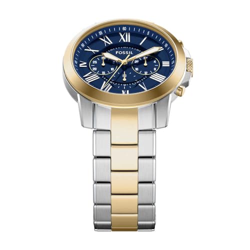 Image of Fossil Men's Grant Quartz Chronograph Watch with Stainless Steel Strap, Silver and Gold Tone, 44 mm, Bracelet