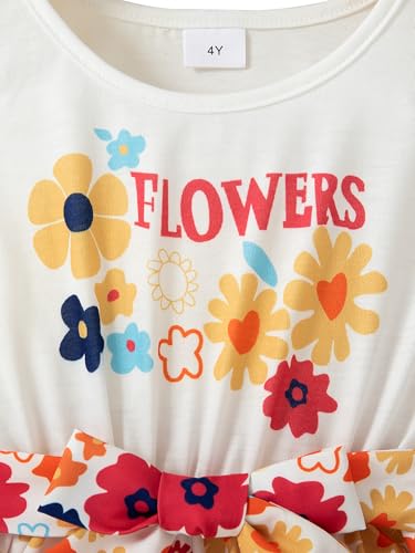 Girls Ruffle Trim Short Sleeve Dress Print A-line Swing Flared Casual Party Dress3