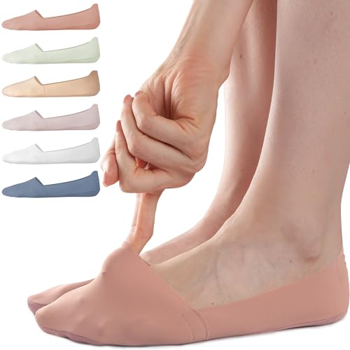 Image of Sofier No Show Socks Womens, Non Slip Low Cut 6 Pairs Thin Silky Dress Footies Liner Invisible Socks Flats Loafers Sneakers