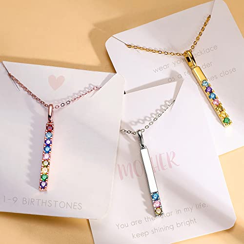 AILIN 925 Sterling Silver Custom 3D Vertical Bar Necklace Personalized Back Engraved Necklace With Any Name 1-9 Birthstones Pendant Necklace For Family Mother Grandmother3