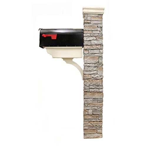 image for Eye Level Gray Cast Stone Mailbox Post with Curved Cap and Newspaper H