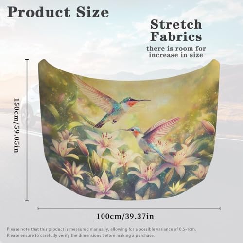 Image of Hummingbird Lily Print Car Hood Cover Stretch Polyester Fabric Car Hood Cover Snowproof Car Hood Accessories Easy Installation for Car Hood Decor and Protection