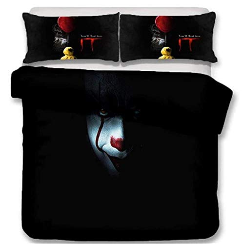 MENGBB Juego de Ropa de Cama Poliéster Microfibra 3D Negro Terror Payaso película, 200x200cm Tener 4 Tamaño, Funda nórdica 3D Poliéster Microfibra Juego de Cama de Funda de Edredón Incluye 1 Funda de