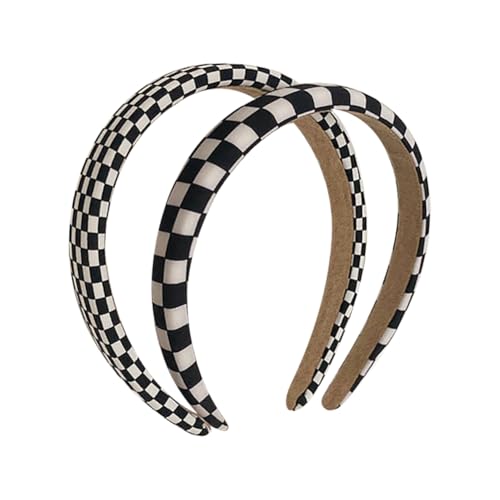 2 diademas de bandera a cuadros en blanco y negro, diadema gruesa acolchada de esponja, diadema a cuadros de búfalo, accesorios para el cabello para fiestas de Navidad
