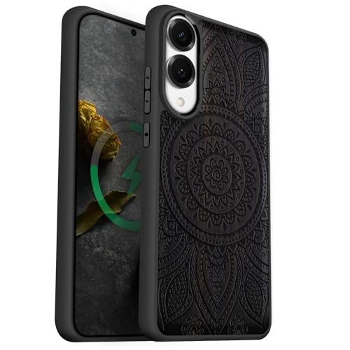Étui bois Samsung S25 Edge Carveit antichoc premium et gravure Mandala