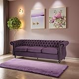 Anwick Velvet Chesterfield Sofa, 84.5'' Modern Tufted 3-Seater Couch with Scroll Arms, Nailhead Accents and Wood Legs,Velvet Sofa for Living Room, Bedroom (Purple)