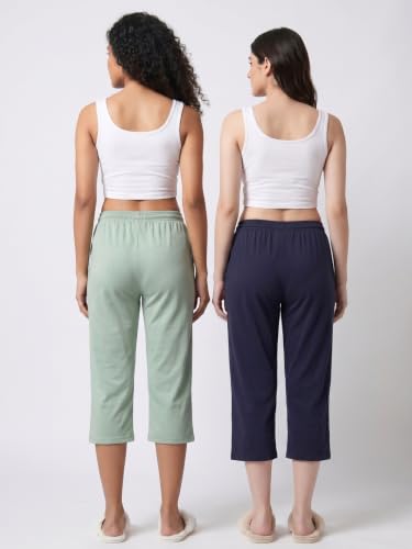 Image of Fflirtygo Women's Cotton Plain Calf Length Capri | Nightwear Short Pyjama | 3 /4th Solid Pyjama Pant | Regular Fit Casual & Lounge Wear Capri Combo (Pack of 2)