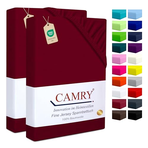 Camry Spannbettlaken 2er-Set 90x200cm - 100x200cm Bordeaux Baumwolle Jersey Oeko-Tex – Ansicht 1