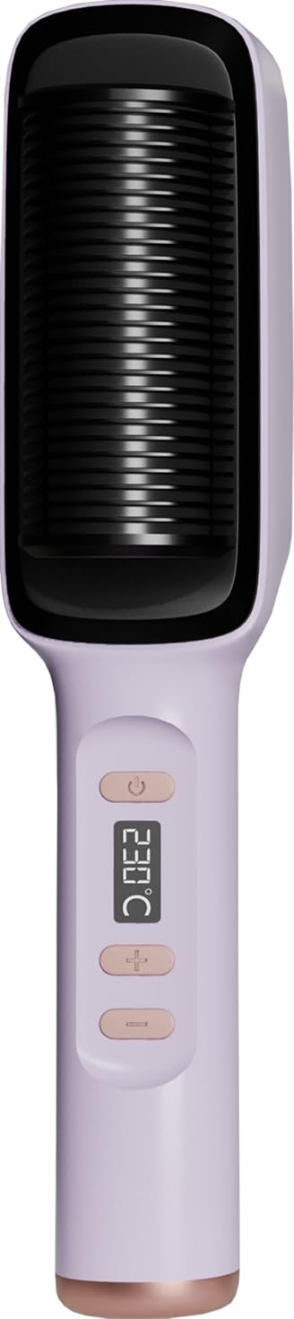 Teelite Professional Ionic Plus Hot Hair Straightening and Curling Comb, Plastic Plancha de Cabello with Heated Straightener Brush, 2-in-1 Hair Straightener Brush for Faster Styling Time (Purple)