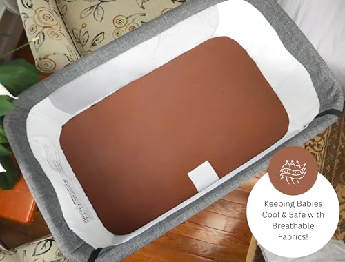 Image of Muslin Bassinet Sheets for Baby Delight Beside Me, BCOL, Chicco LullaGo, Delta Children Bondi, Skylar, Semphis by TansyPanda, 3PC, 20x32 in, Ultra Soft, Breathable, Snug Fit, Unisex Boys Girls, Brown